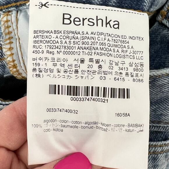 Bershka High Waist Straight Leg Denim Jeans Blue 100% Cotton Size 00 NWT Y2K - Picture 10 of 12